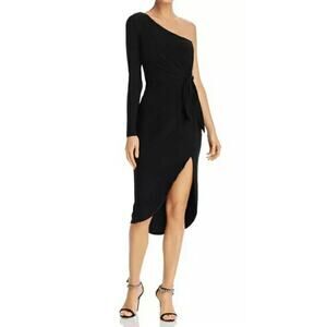 Nookie Aphrodite One Shoulder Dress Midi Bodycon Black Long Sleeve XS New